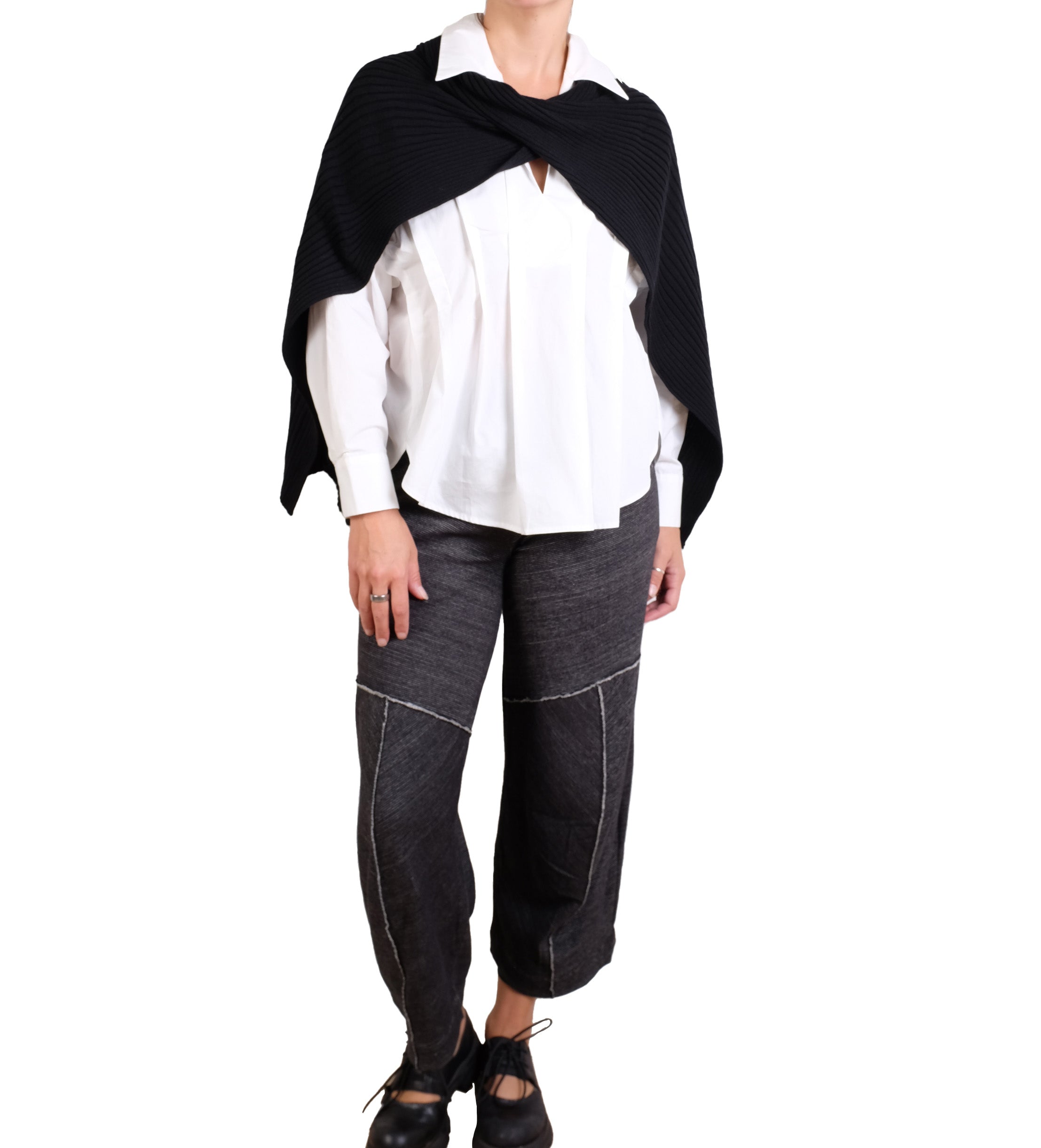 Haako Black Rib Knit Cape