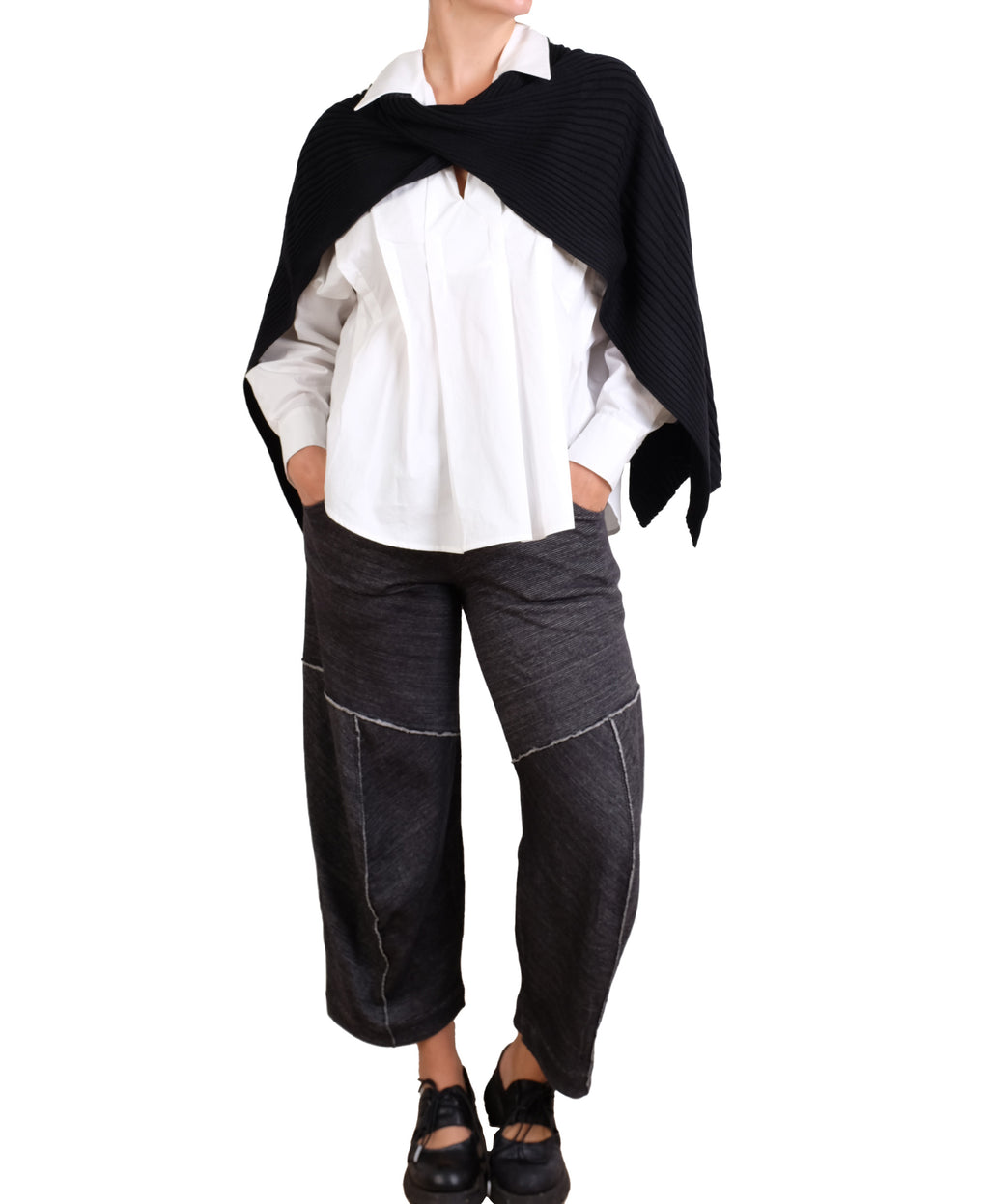 Haako Black Rib Knit Cape
