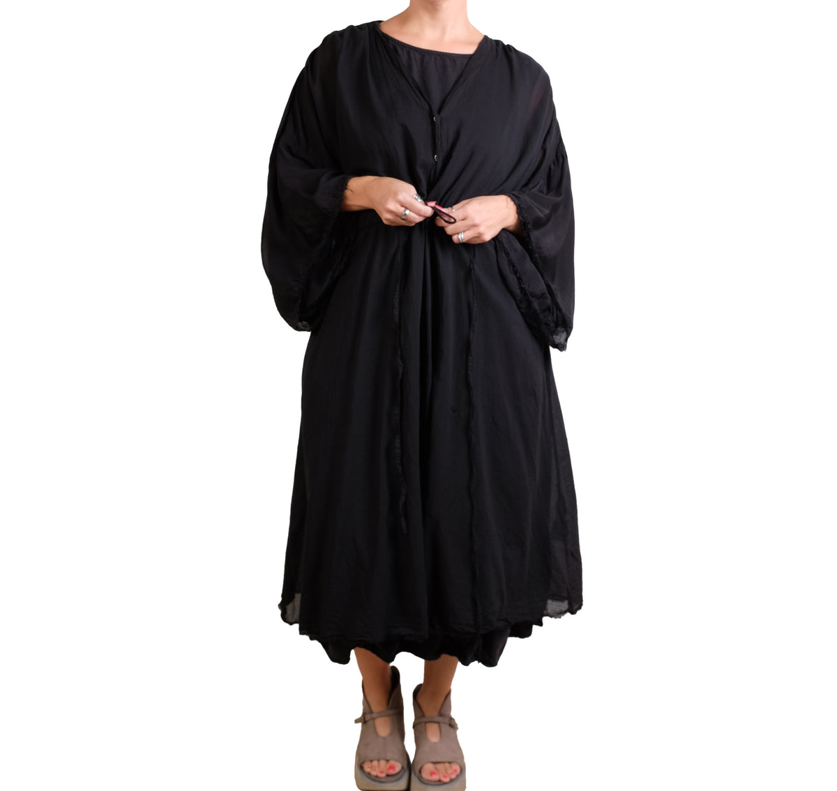 Sanctamuerte Button Up Caftan in Black