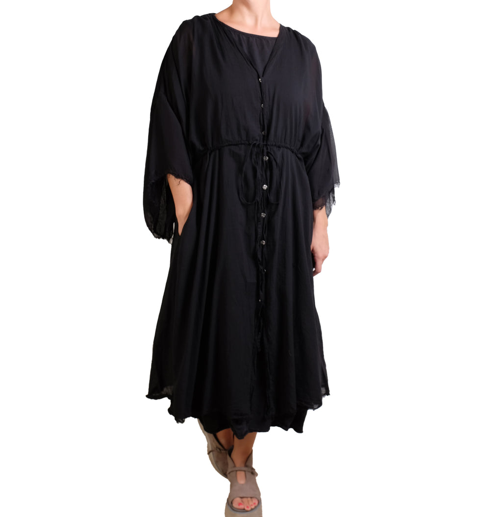 Sanctamuerte Button Up Caftan in Black