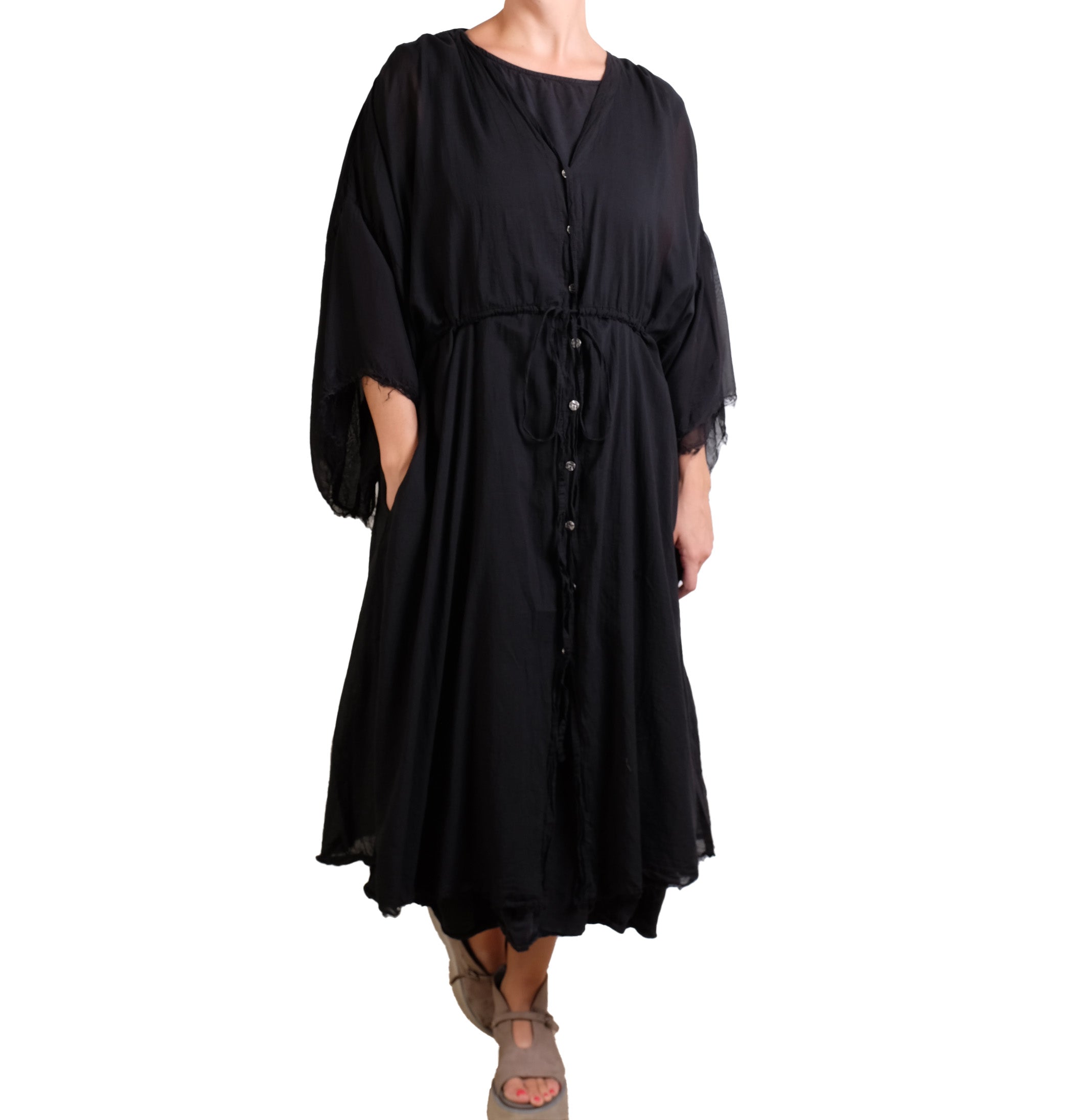 Sanctamuerte Button Up Caftan in Black