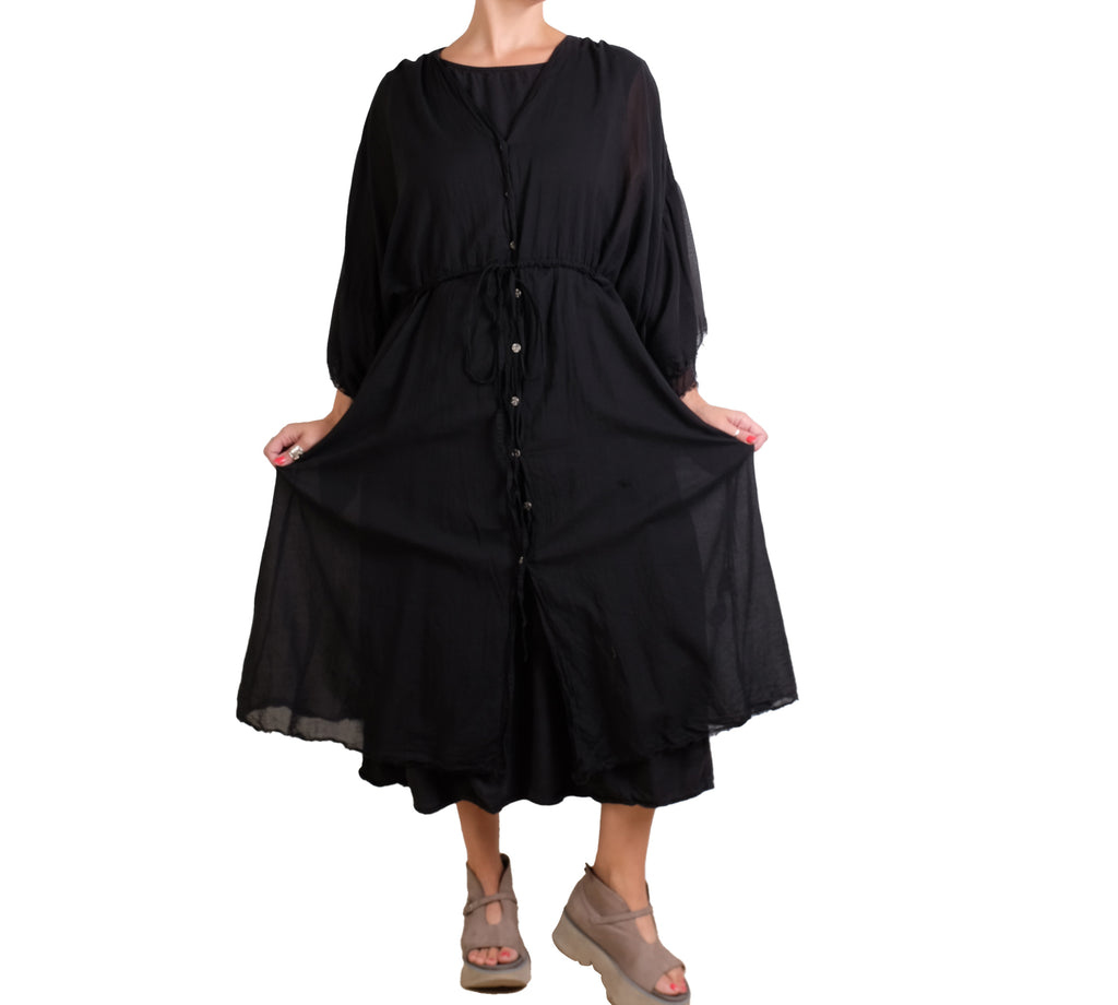 Sanctamuerte Button Up Caftan in Black