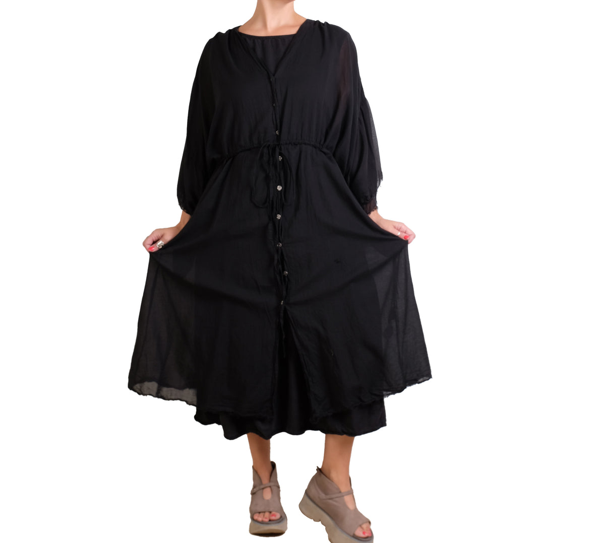 Sanctamuerte Button Up Caftan in Black