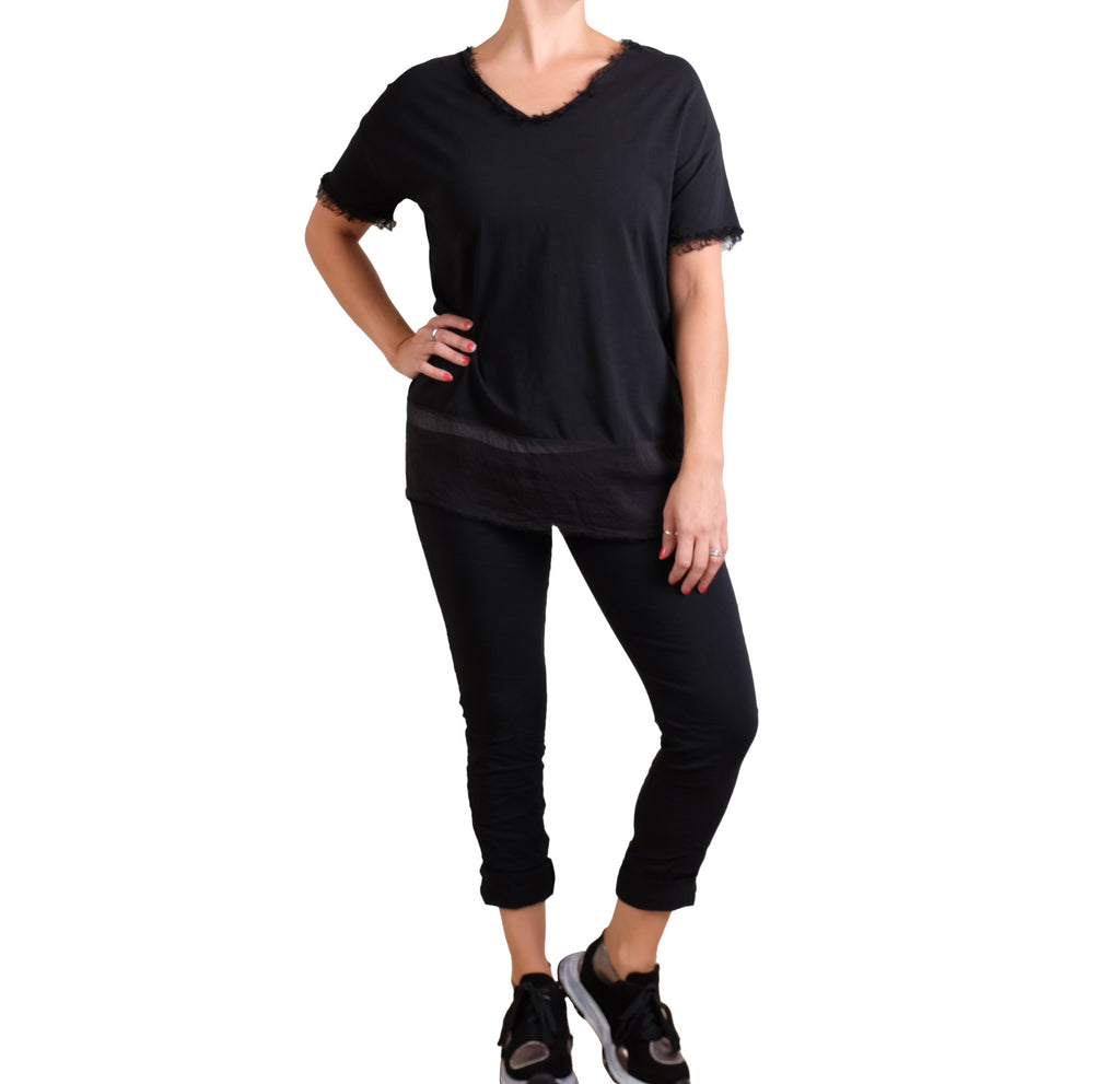 Sanctamuerte Black Tee with Silk Hem