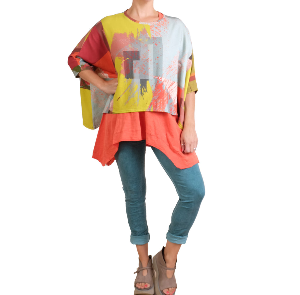 Andrea Geer Oversized Poncho in Lime, Orange, Seafoam