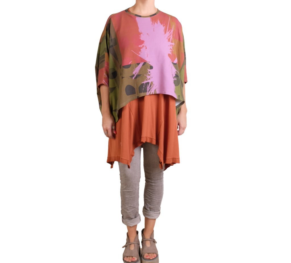 Andrea Geer Oversized Poncho in Olive, Pink, Orange