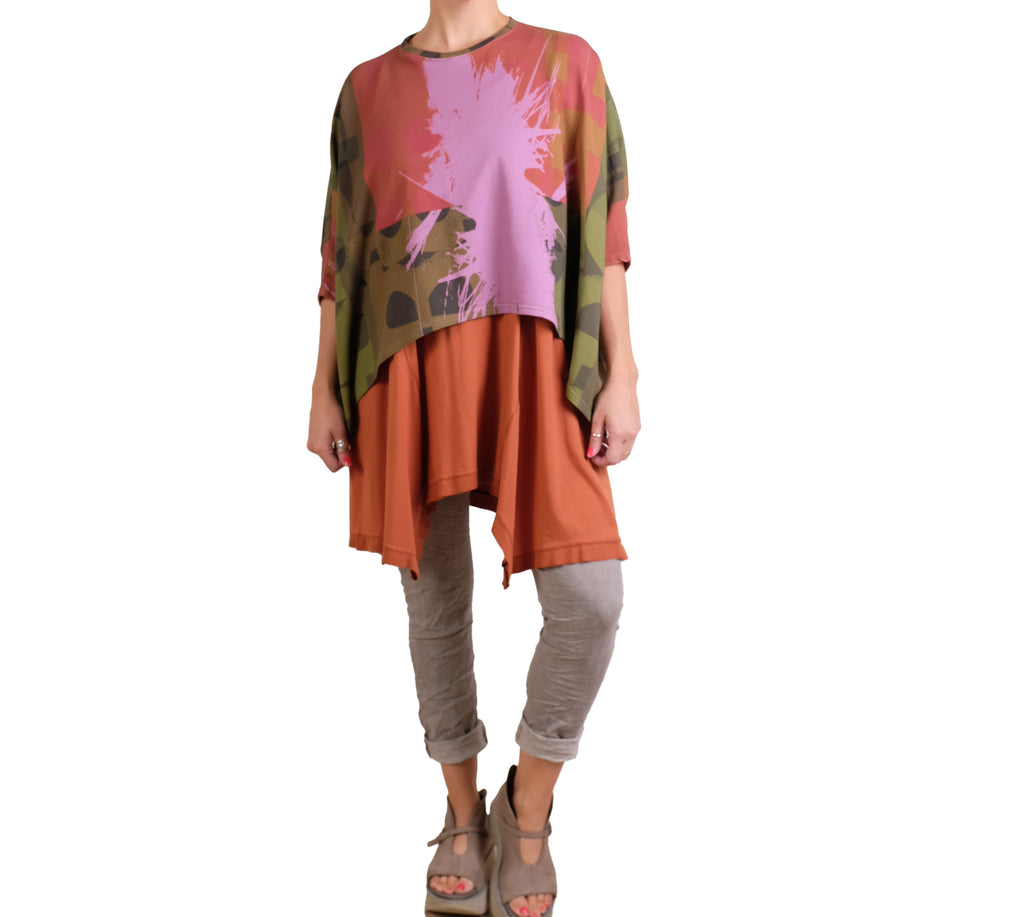 Andrea Geer Oversized Poncho in Olive, Pink, Orange