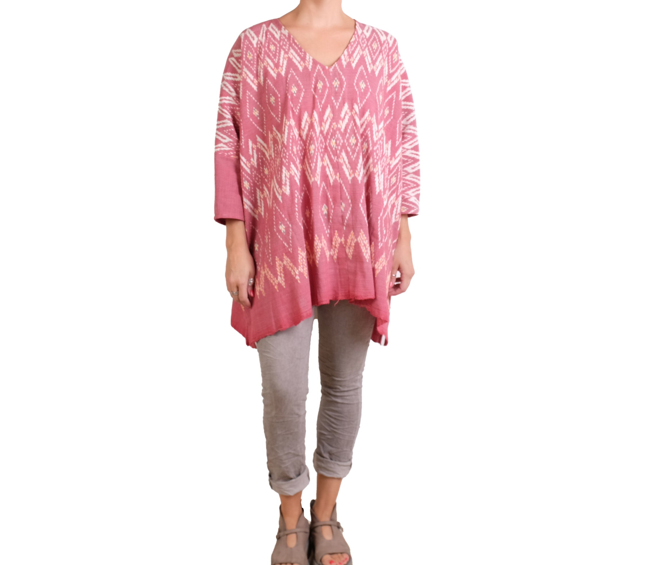 KQ One Size Red Cotton Ikat Top