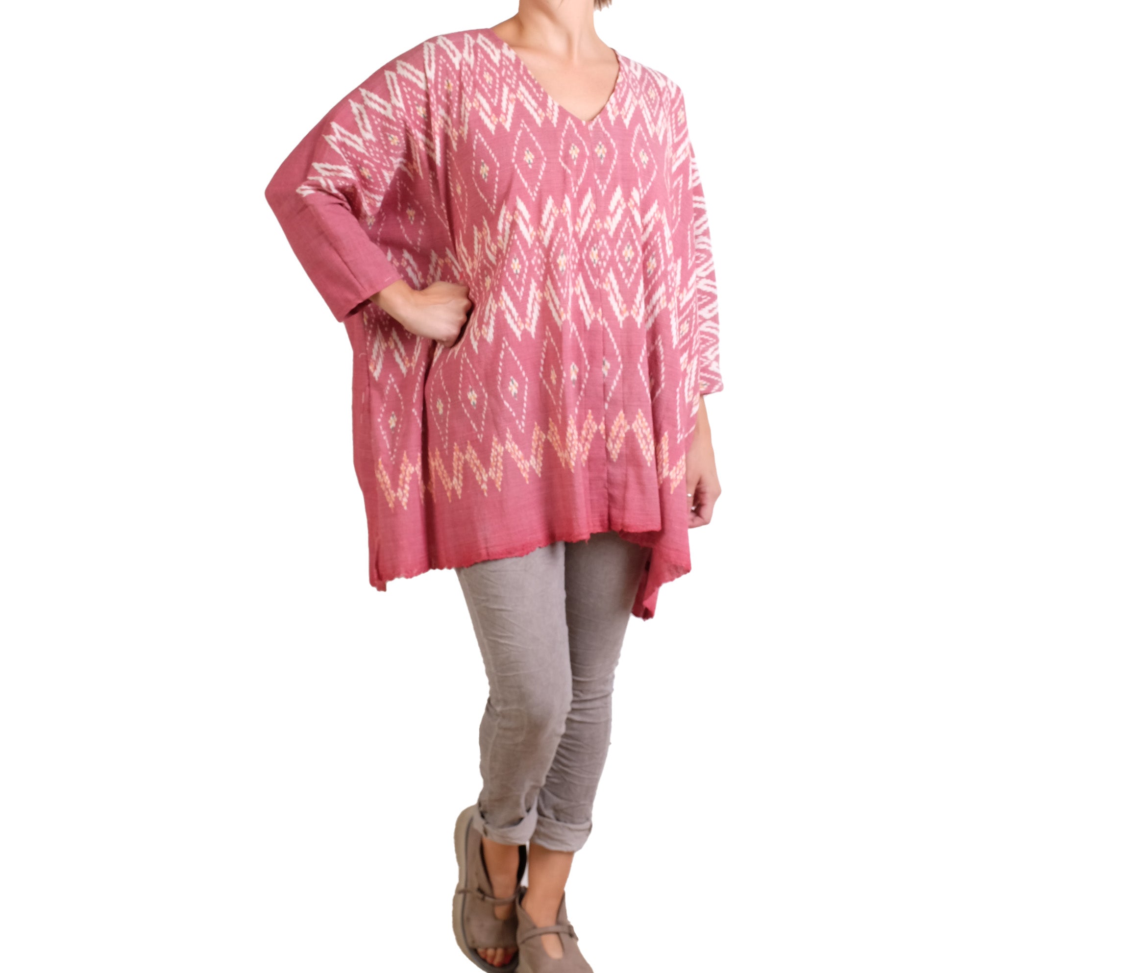 KQ One Size Red Cotton Ikat Top