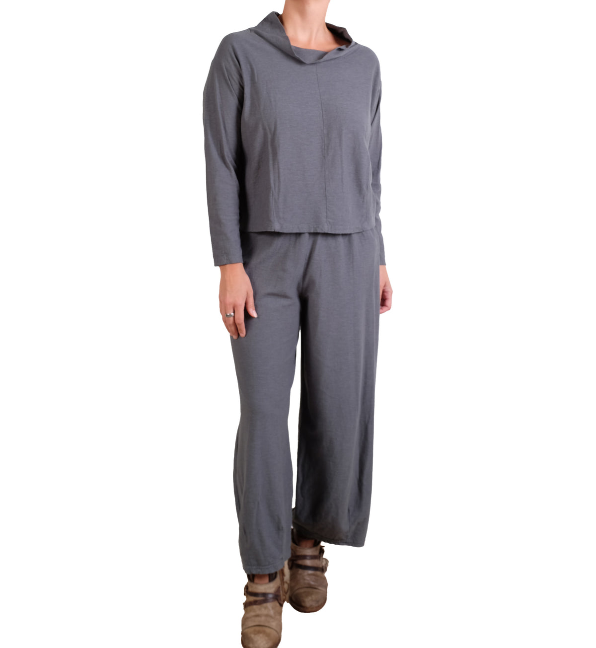 Cutloose Long Sleeve Cowl Top In Iron