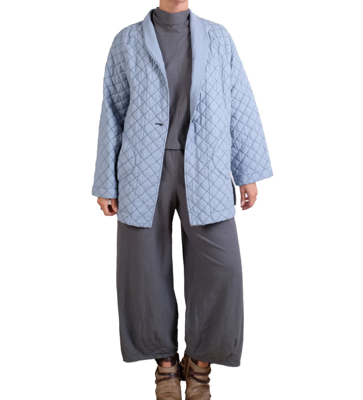 Cutloose Side Slit Quilted Parachute Coat in Chambray