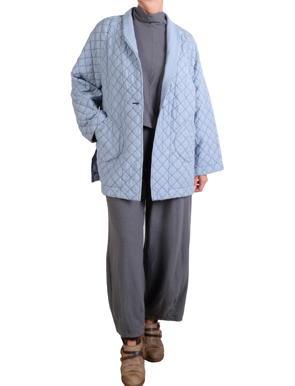 Cutloose Side Slit Quilted Parachute Coat in Chambray