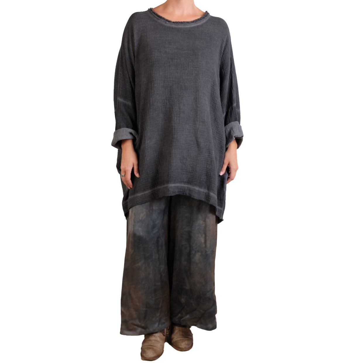 Sanctamuerte Grey Cotton Crinkle Tunic