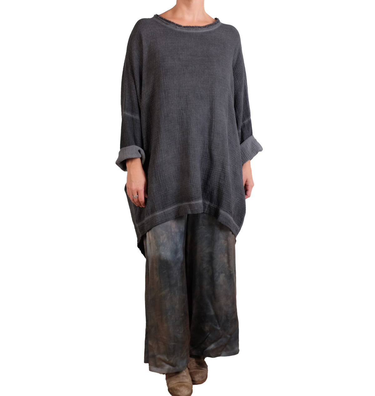 Sanctamuerte Grey Cotton Crinkle Tunic