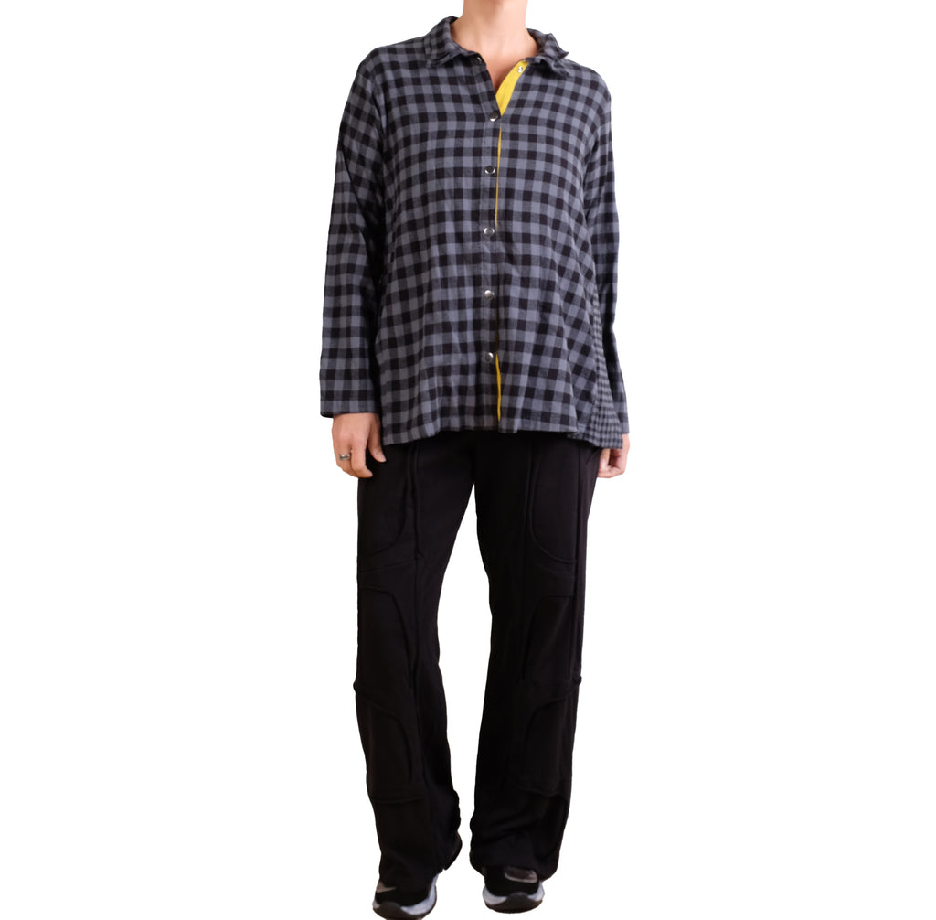 Gerties Check Placket Gusset Shirt in Dusty Denim