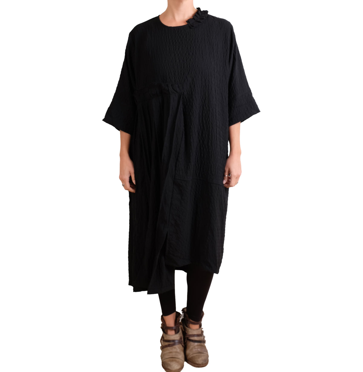 Gershon Bram Black Dress with Ruffle