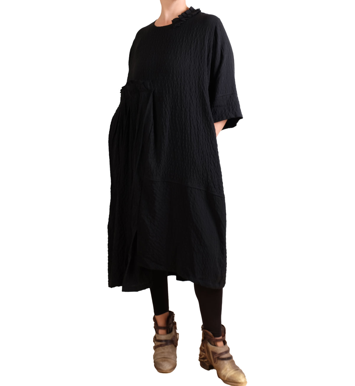 Gershon Bram Black Dress with Ruffle