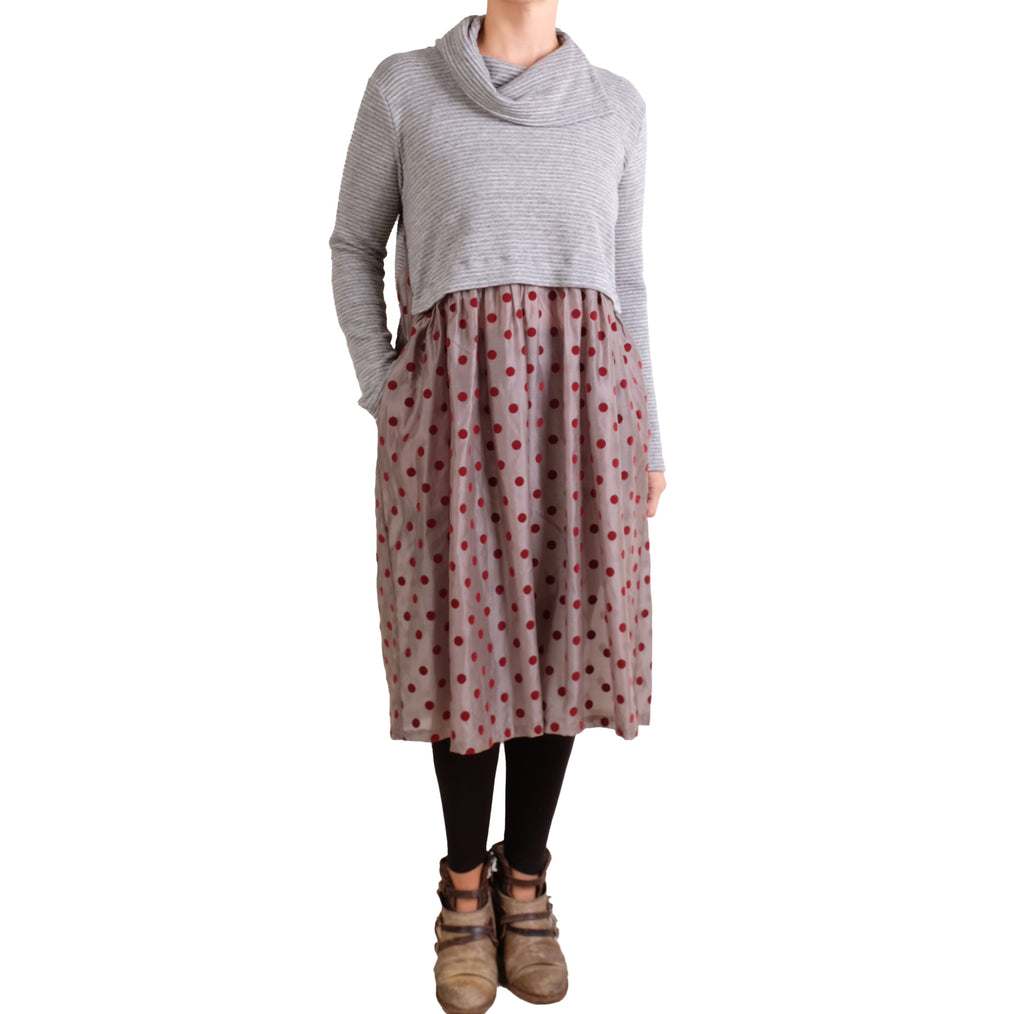 Gershon Bram Sweatshirt Dress with Flocked Dots