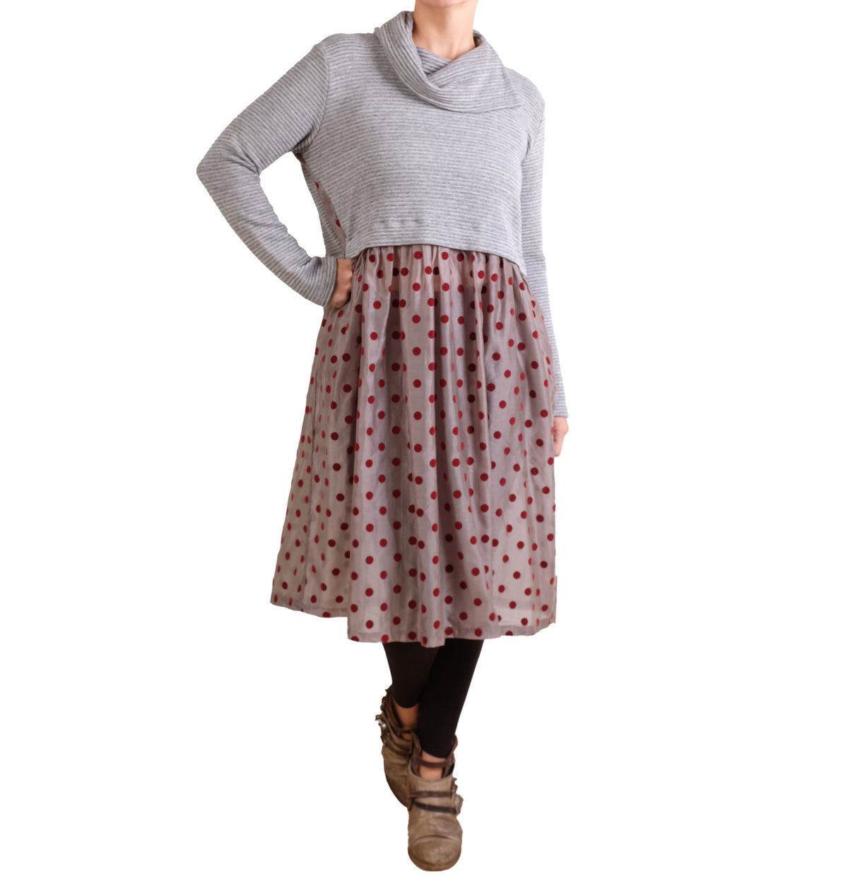 Gershon Bram Sweatshirt Dress with Flocked Dots