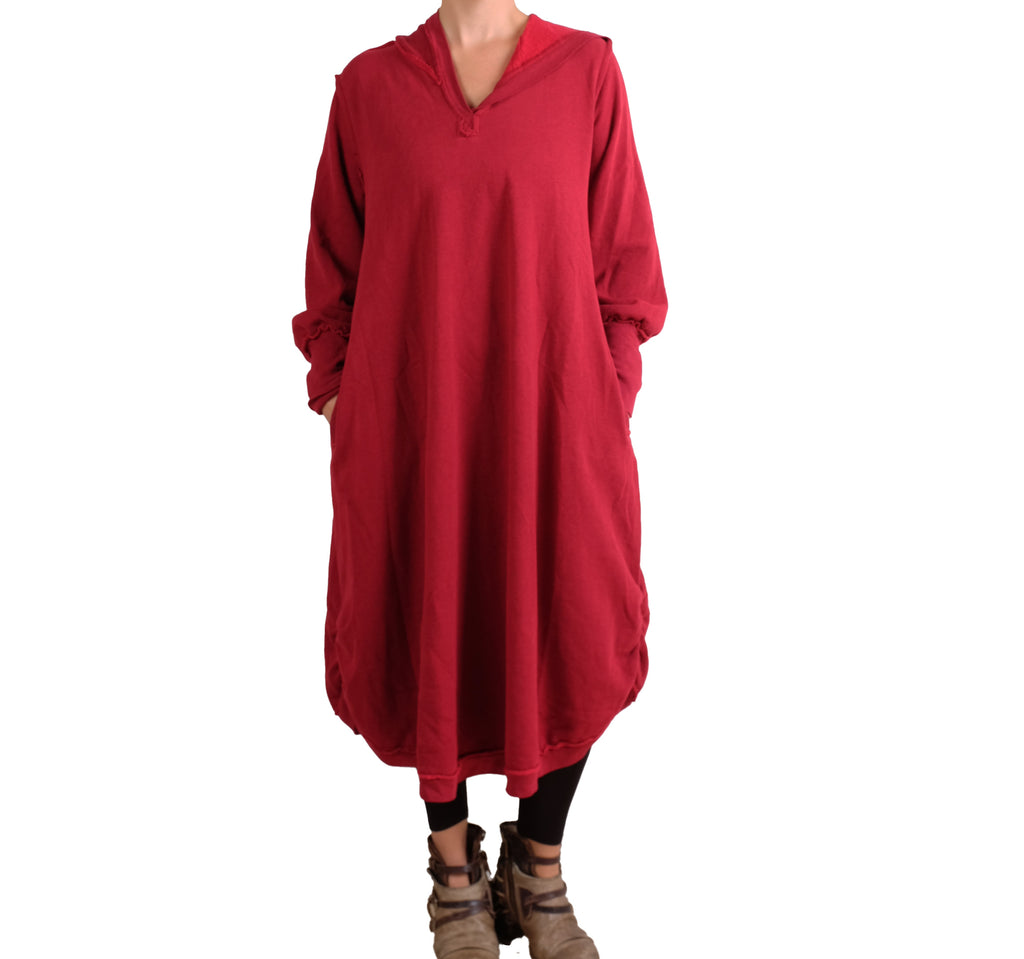 Bodil Sweatshirt Hooded Dress in Red
