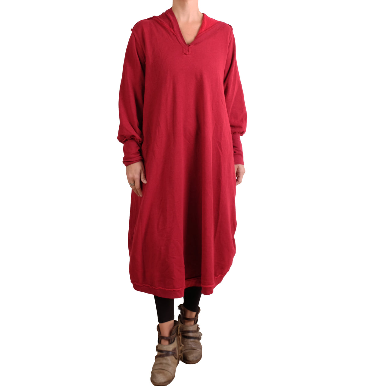 Bodil Sweatshirt Hooded Dress in Red