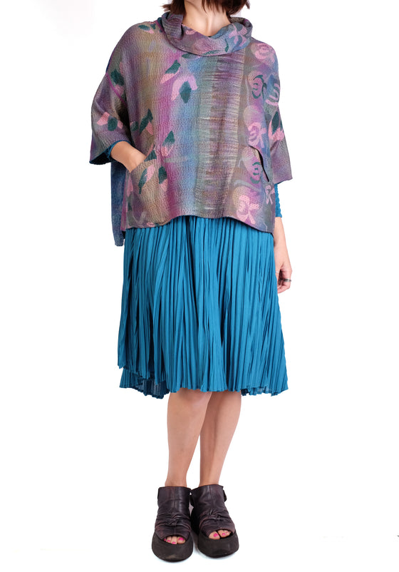 Mieko Mintz Vintage Silk Georgette Cotton Cowl Neck Poncho