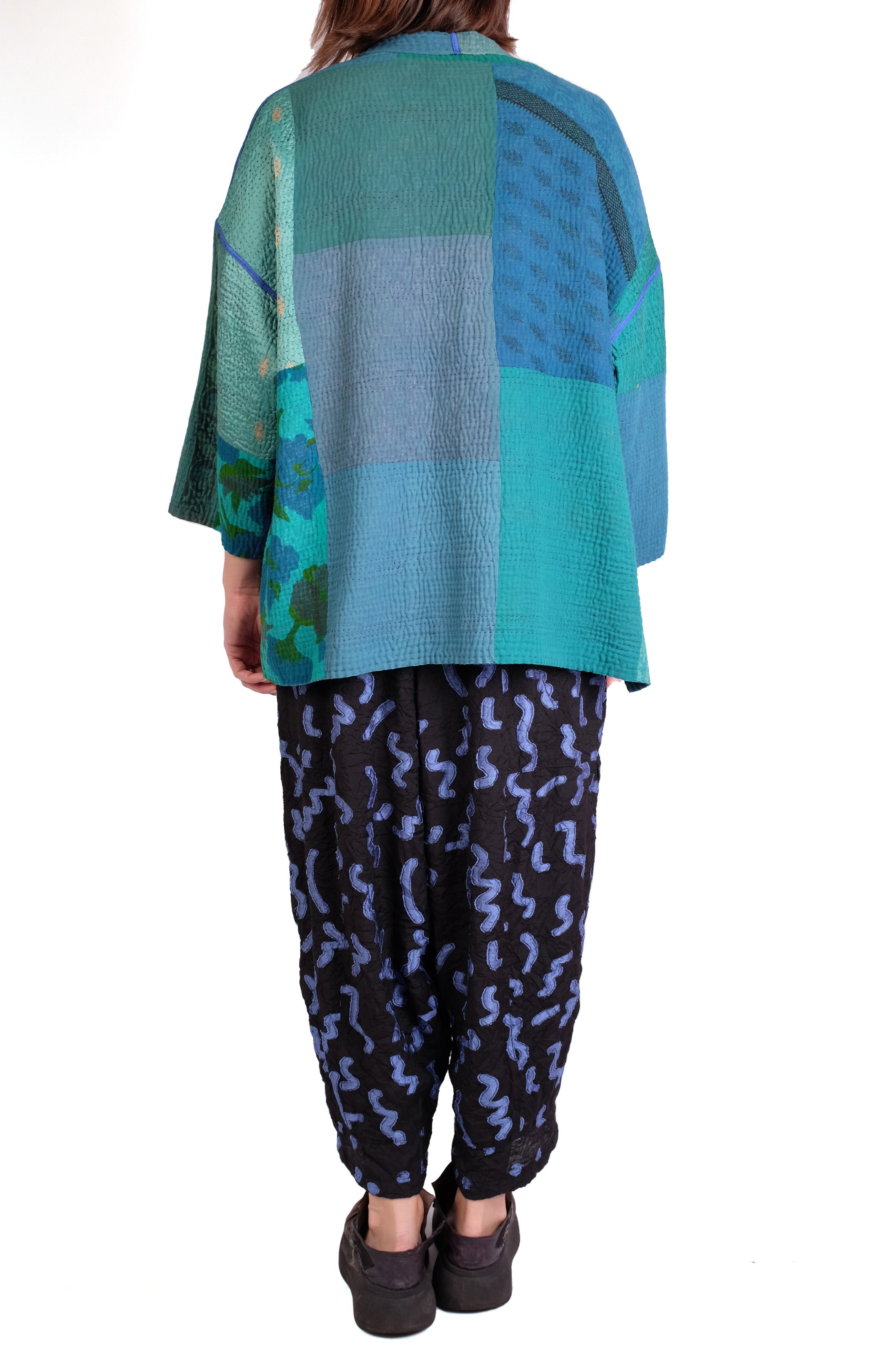 Mieko Mintz Cotton Silk Patch Kantha Mini Kimono Jacket