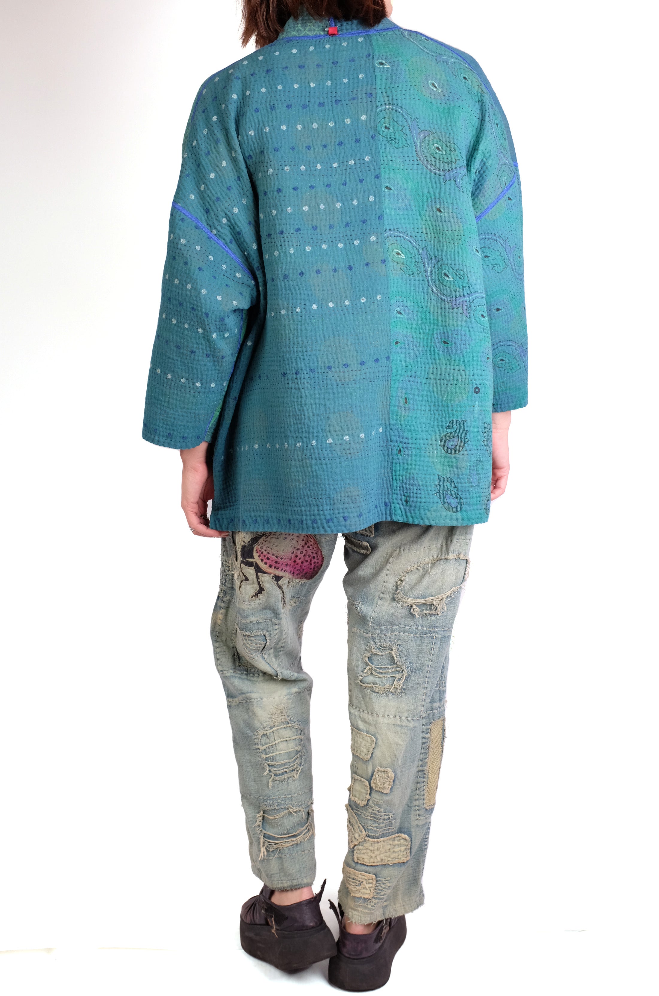Mieko Mintz Cotton Silk Patch Kantha Mini Kimono Jacket