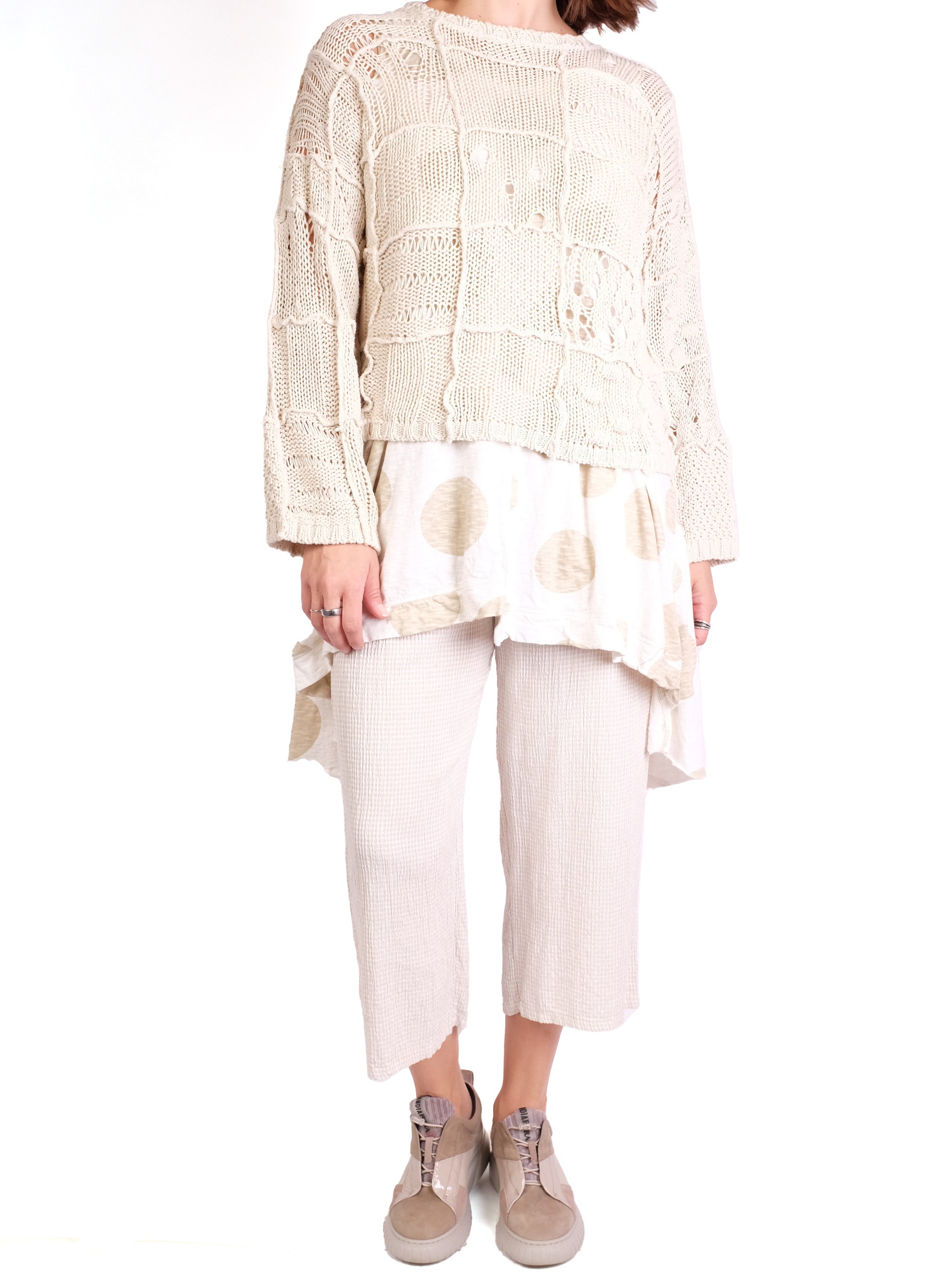 Fissore Cream Silk Knit Patch Sweater