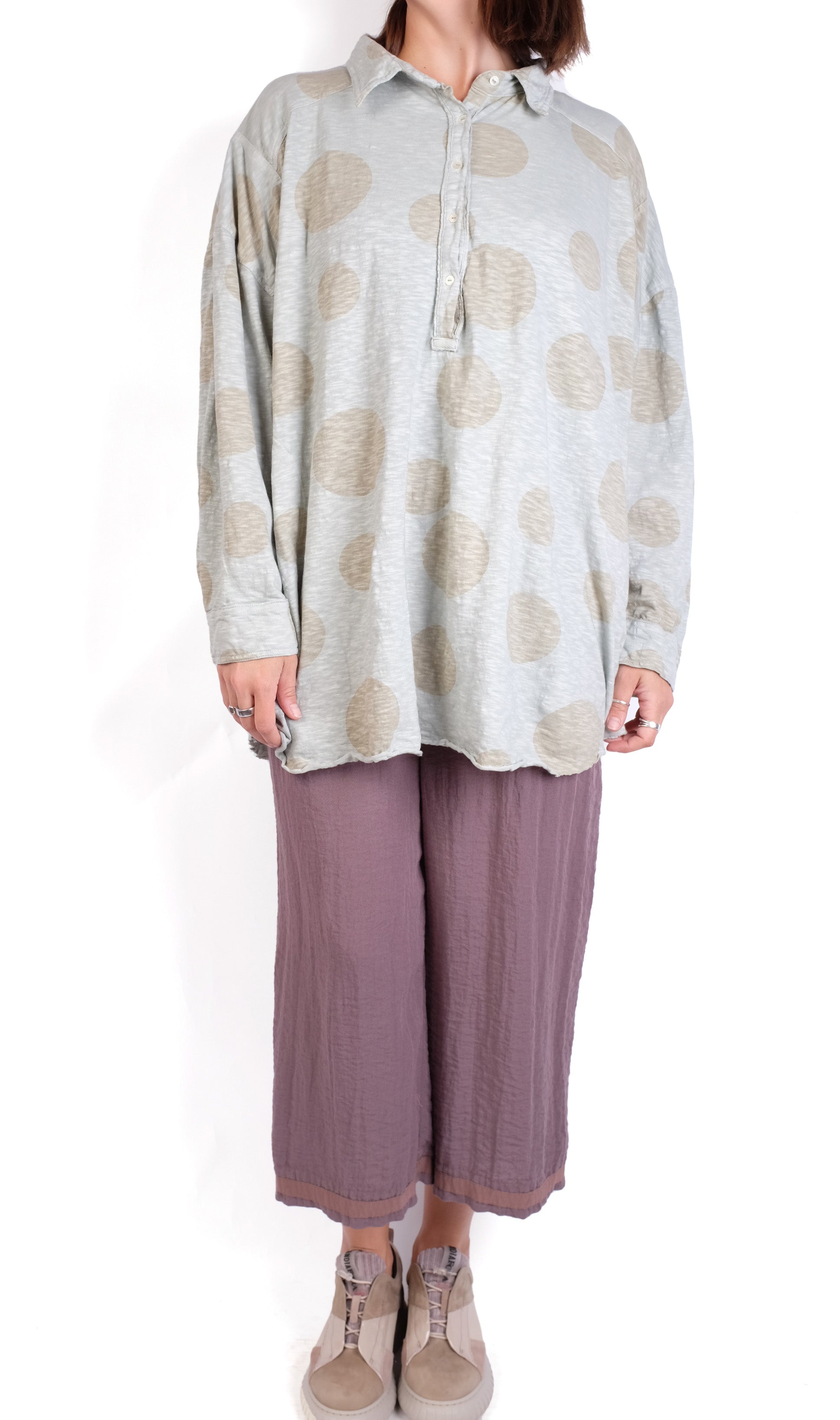 Krista Larson Henley Shirt in Pistachio Polka Dot Jersey