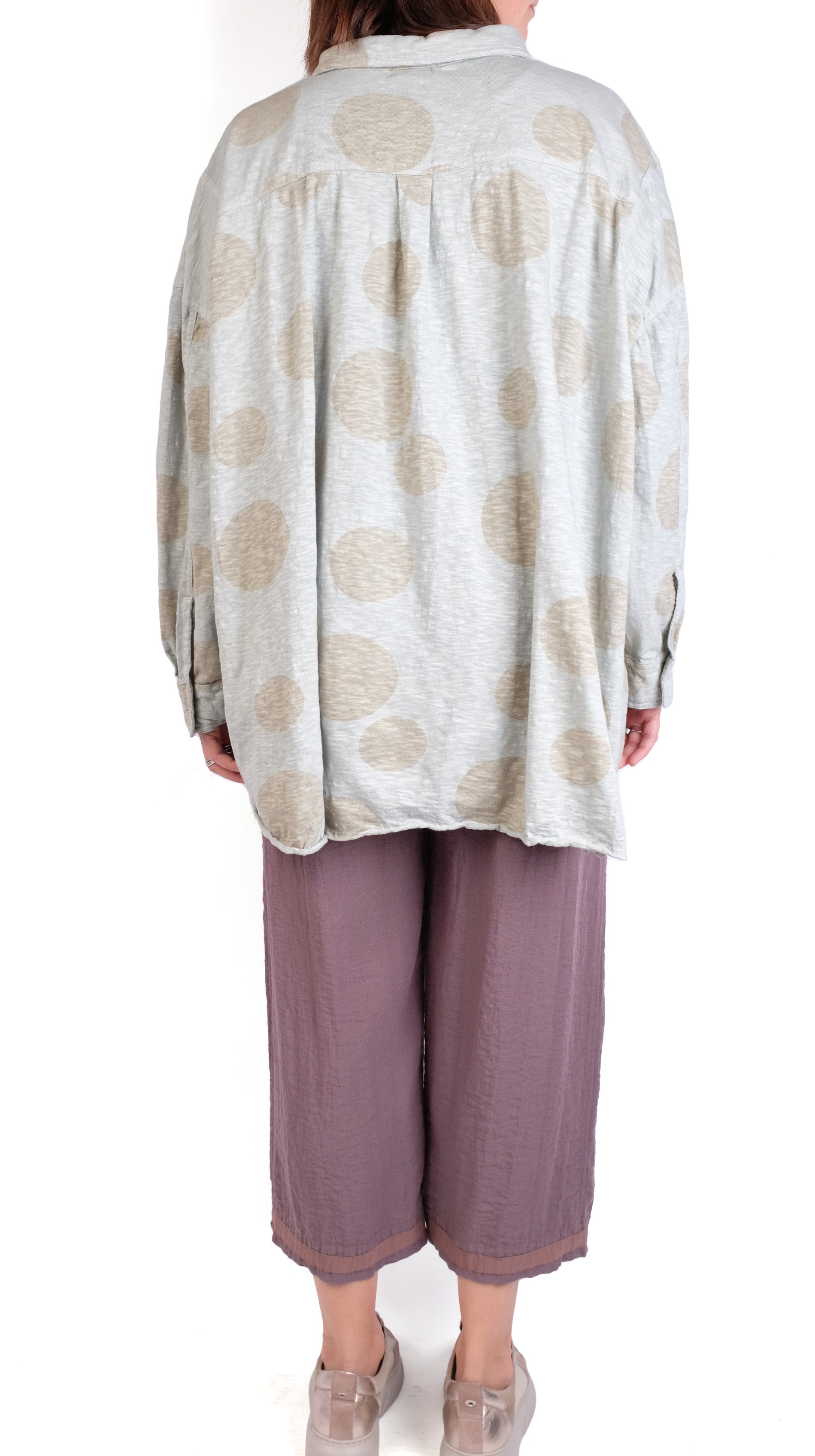 Krista Larson Henley Shirt in Pistachio Polka Dot Jersey