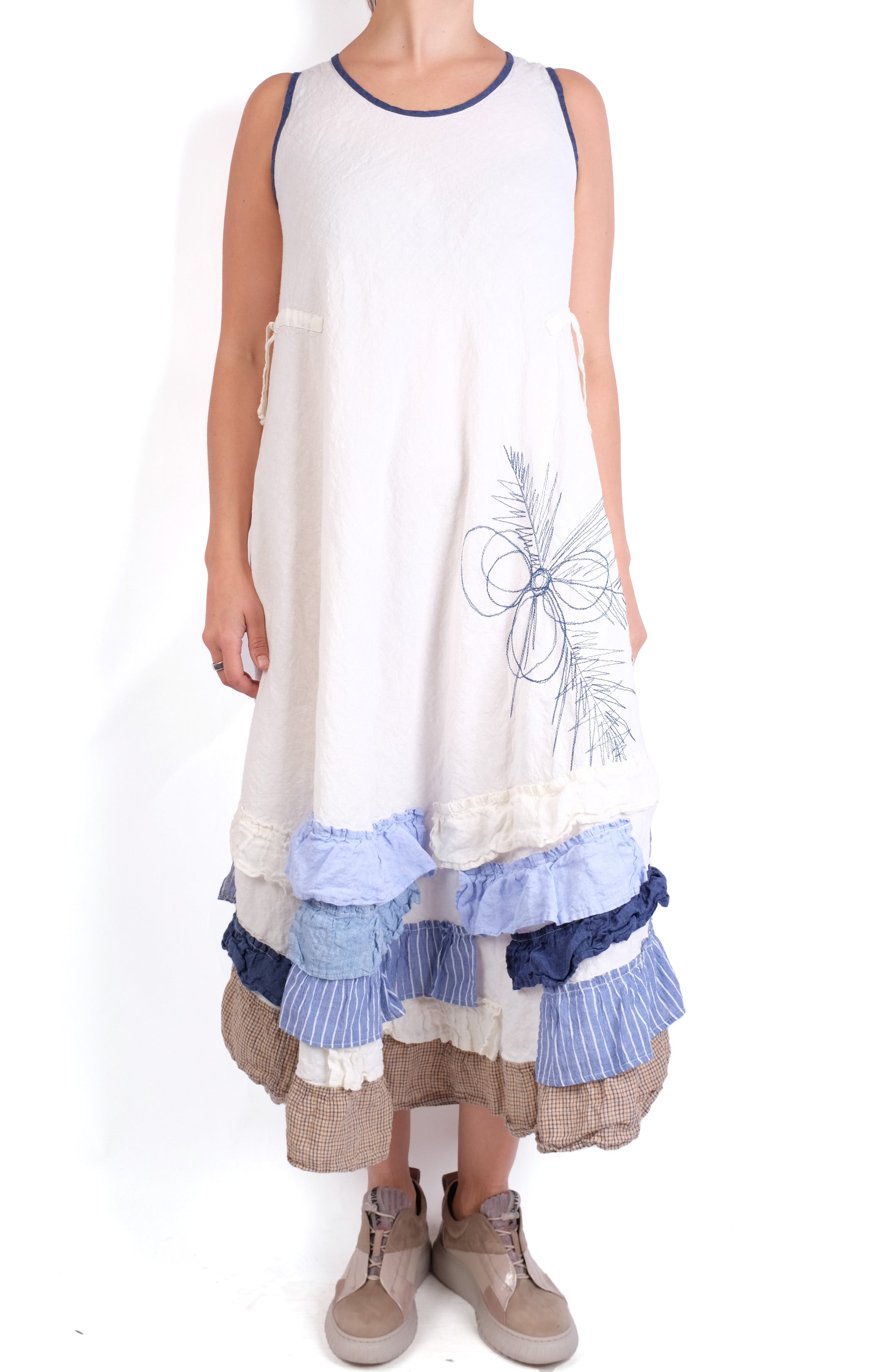 Mara Gibbucci Cream/Denim Ruffle Dress