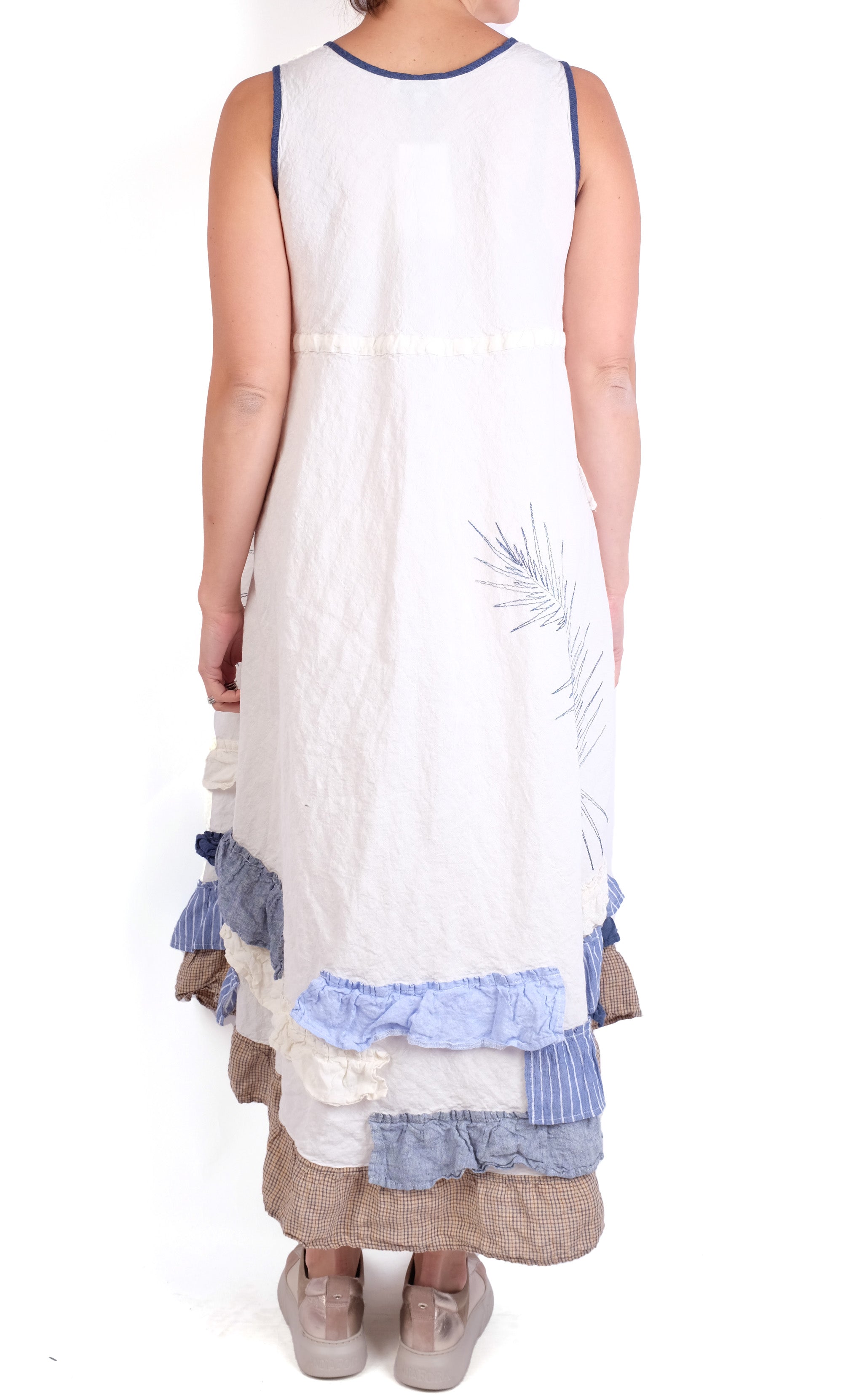 Mara Gibbucci Cream/Denim Ruffle Dress
