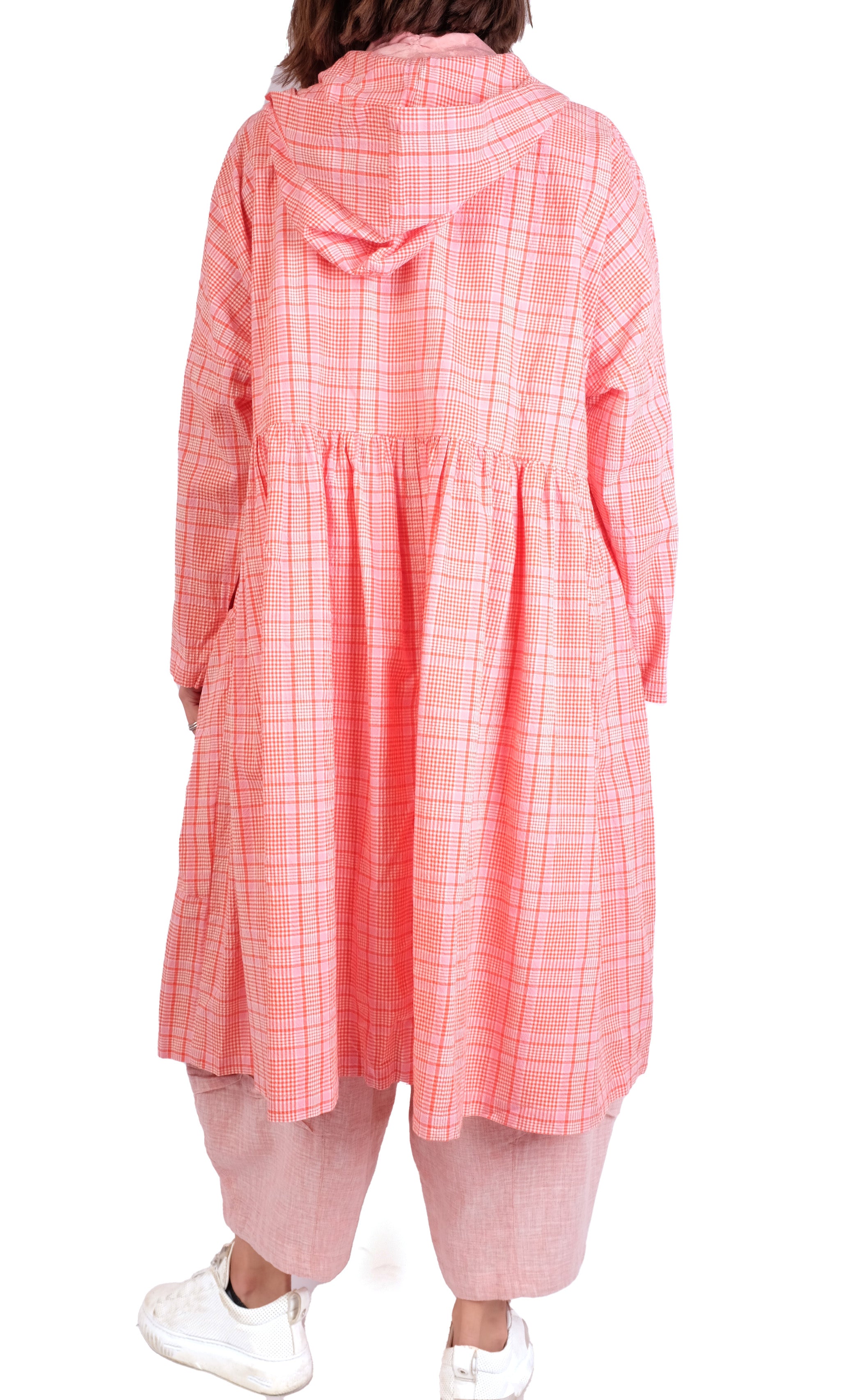 Dress To Kill Orange/Pink Plaid Hooded Duster