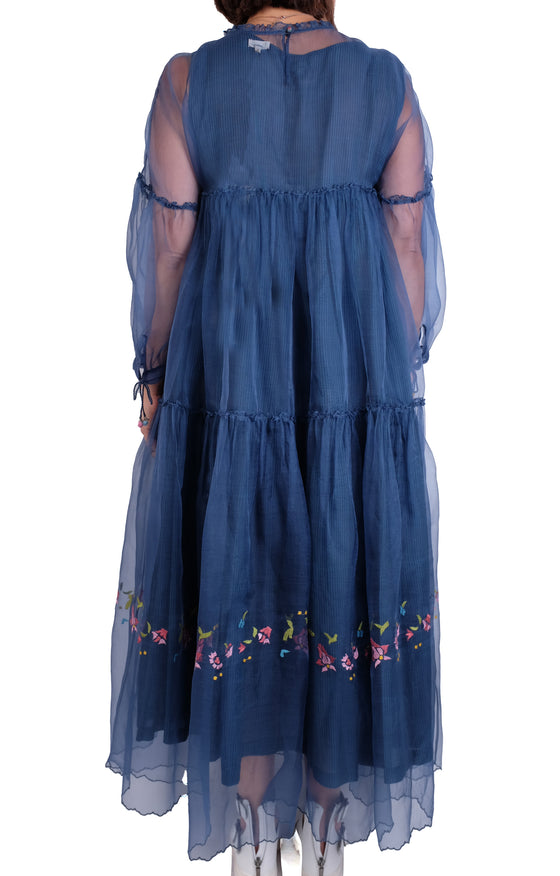EKA Navy Overlay Embroidered Tiered Dress