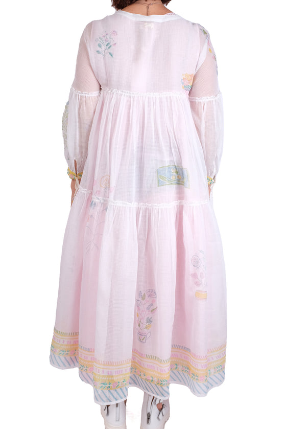 EKA Pink Stripe with White Overlay Tiered Dress