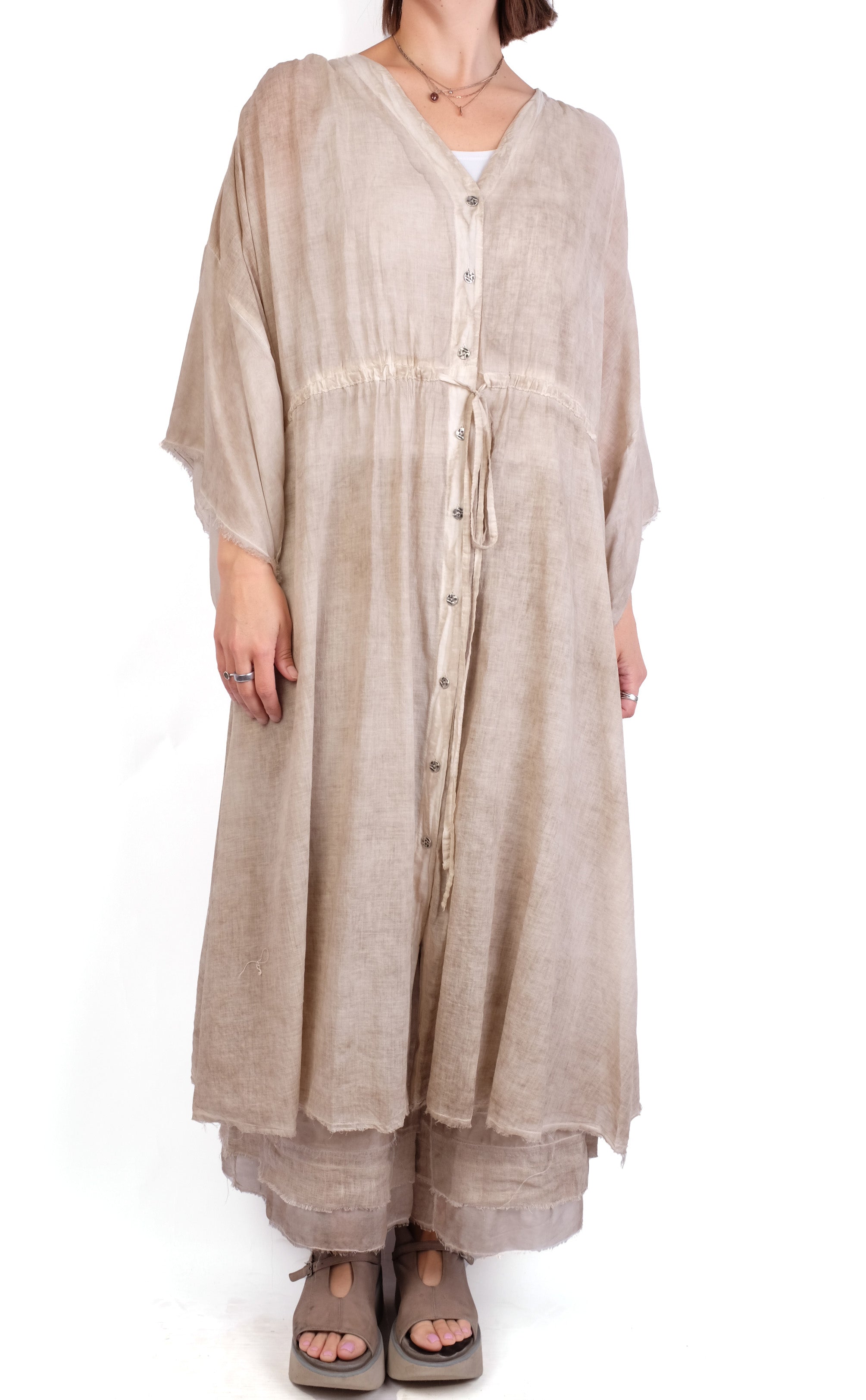 Sanctamuerte Button Up Caftan in Sand