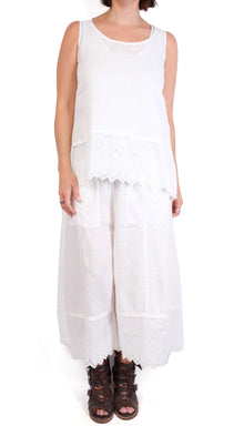  Bodil White Linen Eyelet Trim Tank