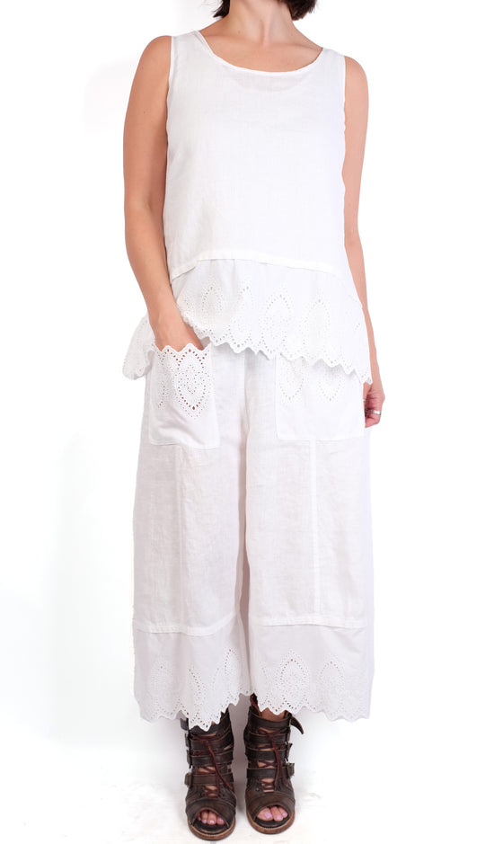 Bodil White Linen Eyelet New Pant