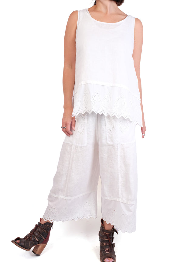 Bodil White Linen Eyelet New Pant