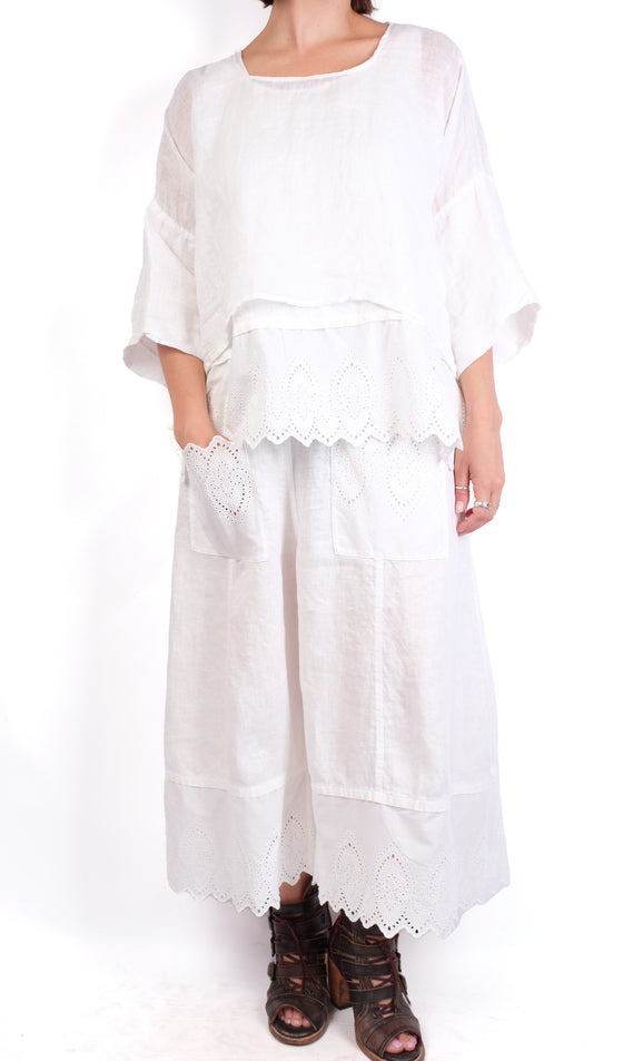 Bodil White Linen Gauze Top
