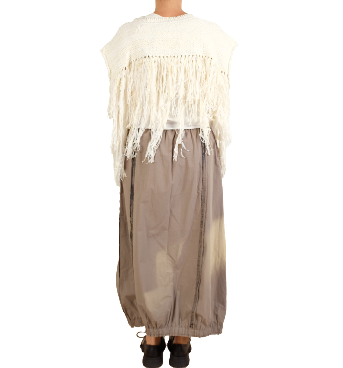Loyko White Knit Fringe Shawl