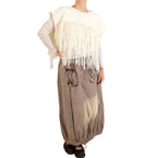 Loyko White Knit Fringe Shawl