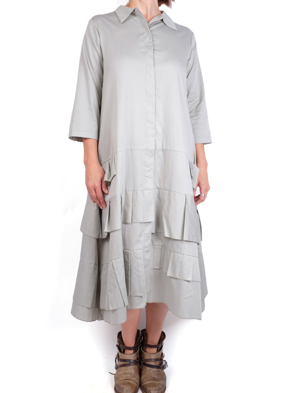 Matthildur Poplin Button Up Dress in Oceam