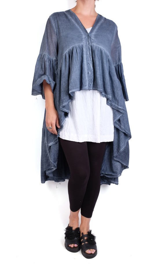 Baci Layered Hi Low Ruffle Duster in Indigo