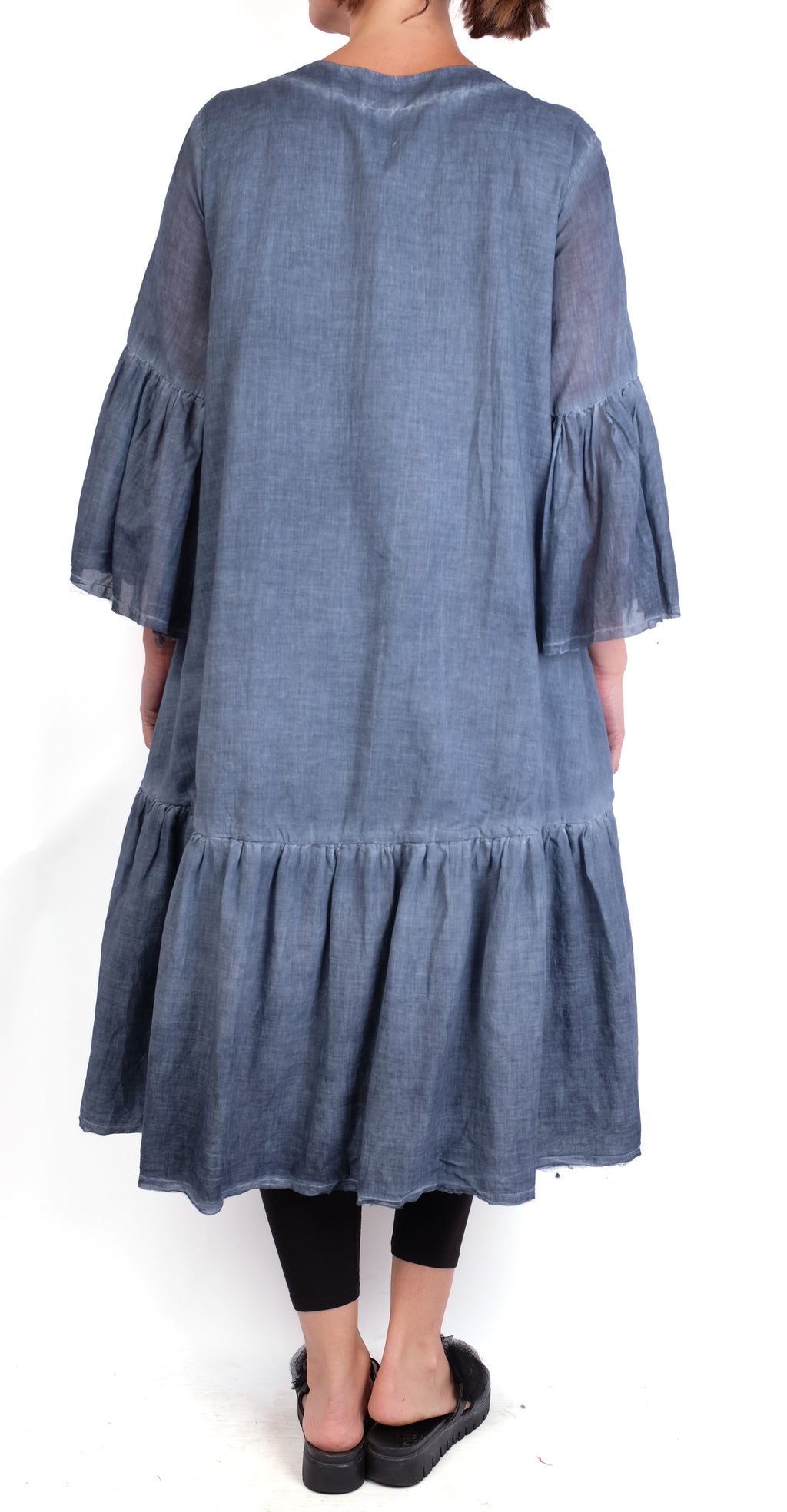 Baci Layered Hi Low Ruffle Duster in Indigo