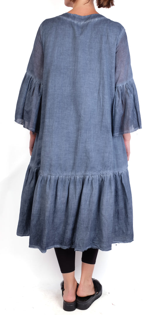 Baci Layered Hi Low Ruffle Duster in Indigo