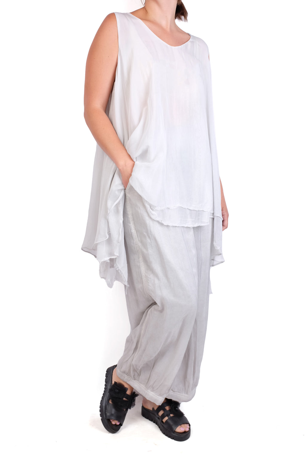 Baci Asymmetric Raw Edge Tank in Ice