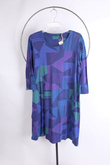  T2T Gudrun Sjoden Blue Geometric Print Dress Large