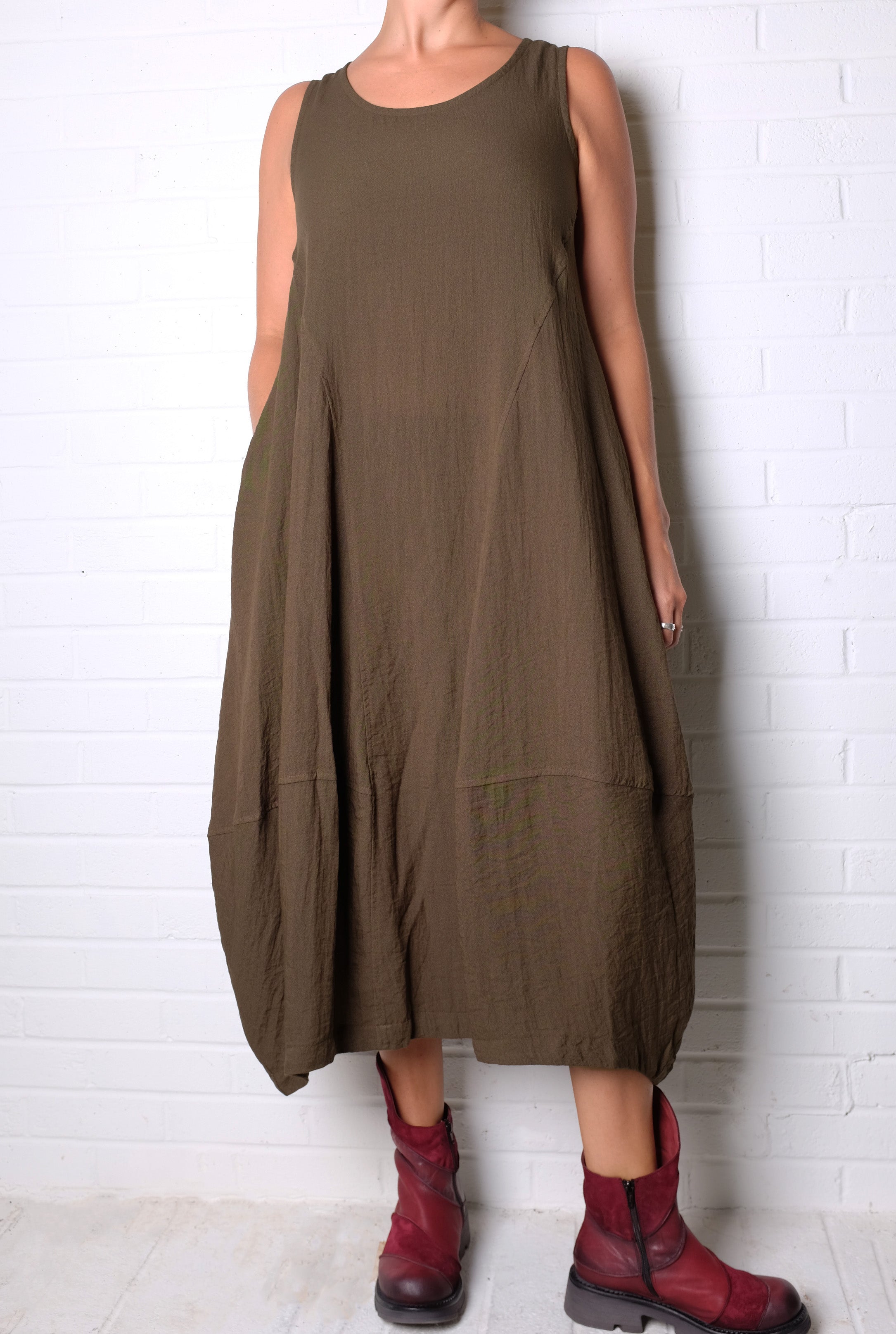 Gerties Sleeveless Princess Dress in African Olive